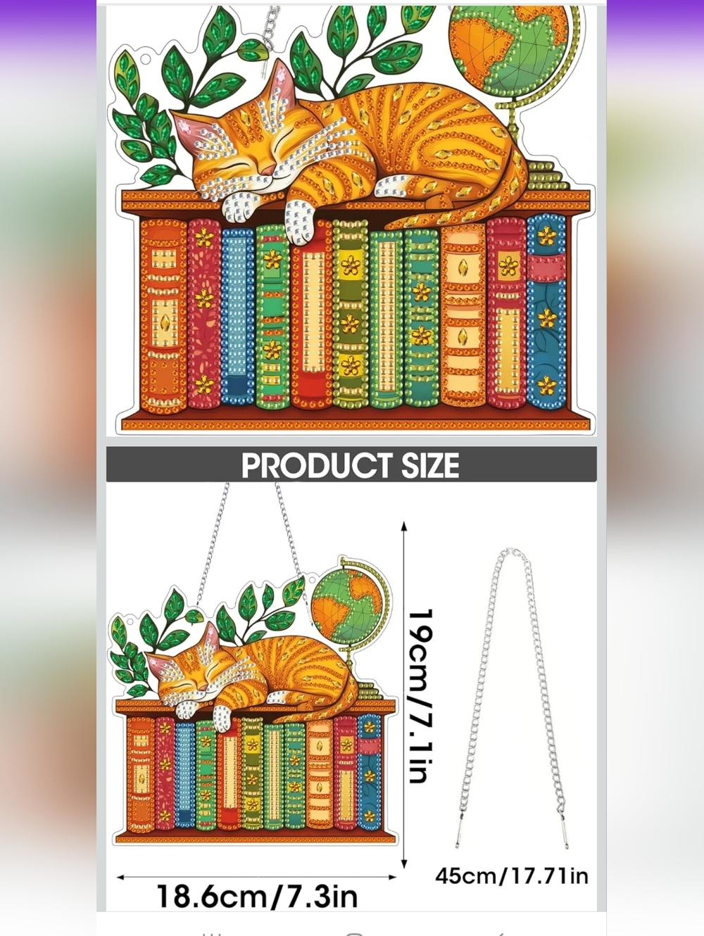 Cat on Books Suncatcher Diamond Art